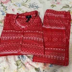 Aqua Red Patterned Pajama Set